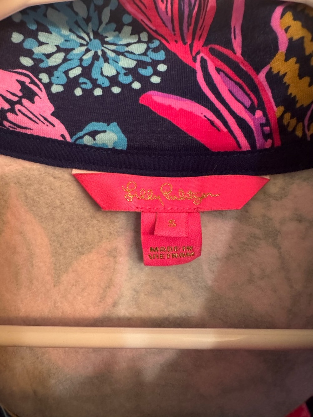 Lilly Pulitzer Navy Floral Zip Bomber Jacket with Pink & Teal Accents - Picture 3 of 4